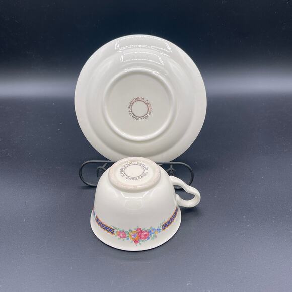 Hall China Co. Blue Bouquet Teacup and Saucer Set - Picture 5 of 5